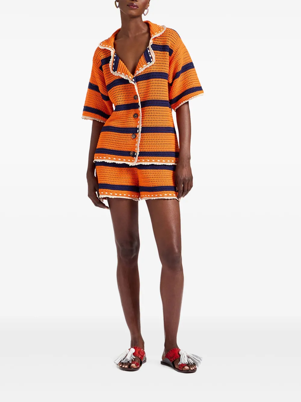 La DoubleJ Gehaakte gestreepte shorts Oranje
