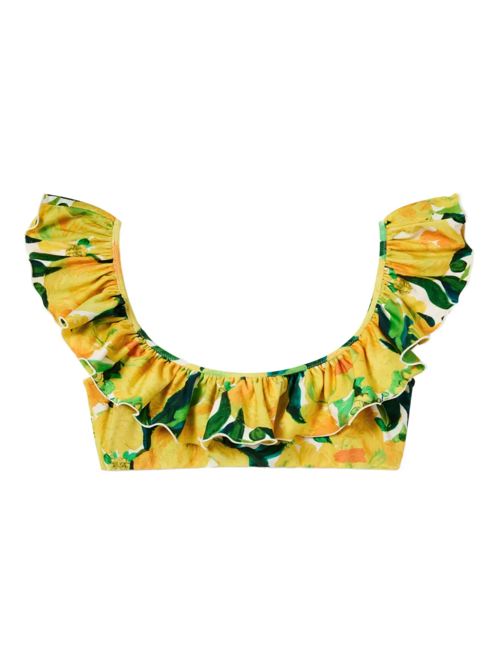 La Doublej Ruffled Floral Bikini Top