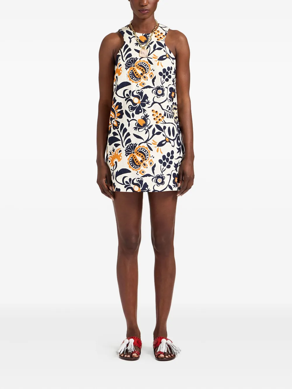 La DoubleJ Racer mini-jurk met bloemenprint Wit