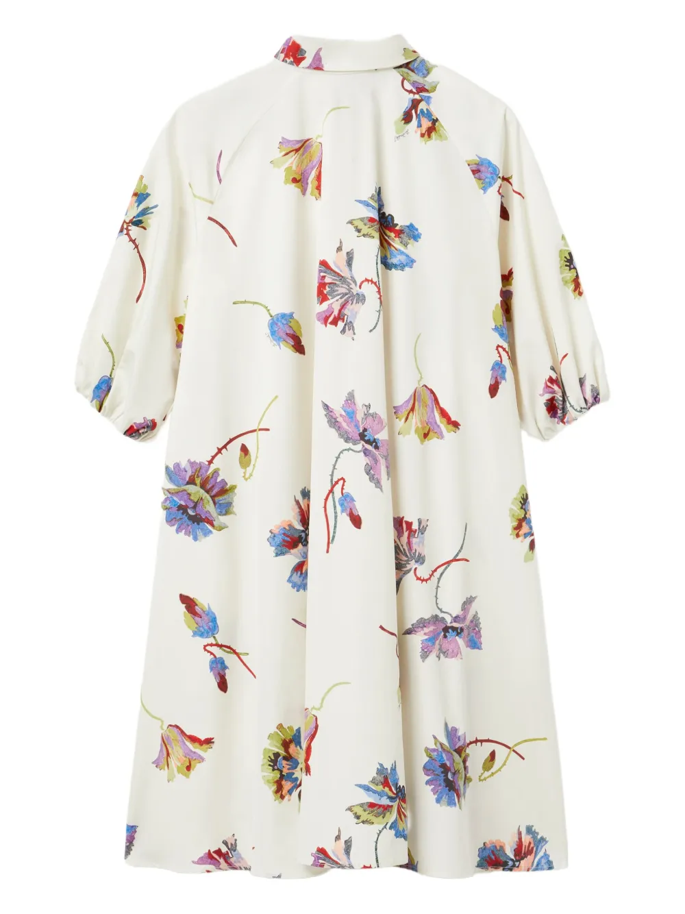 La DoubleJ Sunburst floral-print puff-sleeve mini dress Wit