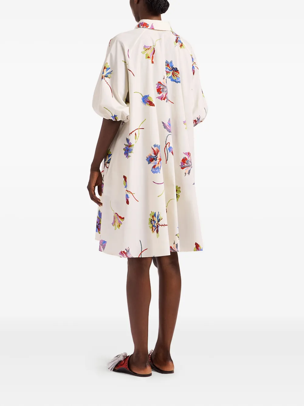 La DoubleJ Sunburst floral-print puff-sleeve mini dress Wit