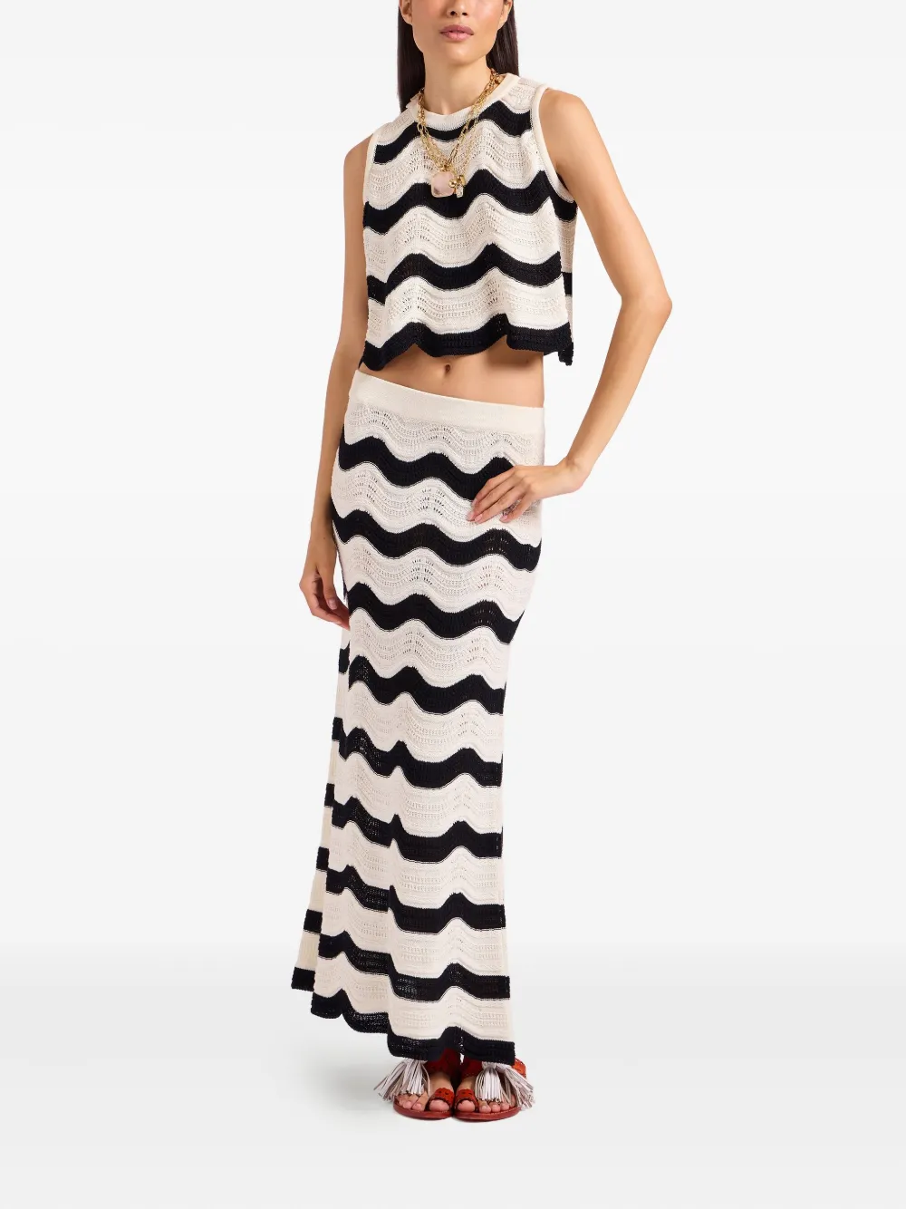 La DoubleJ chevron-wave maxi skirt Beige