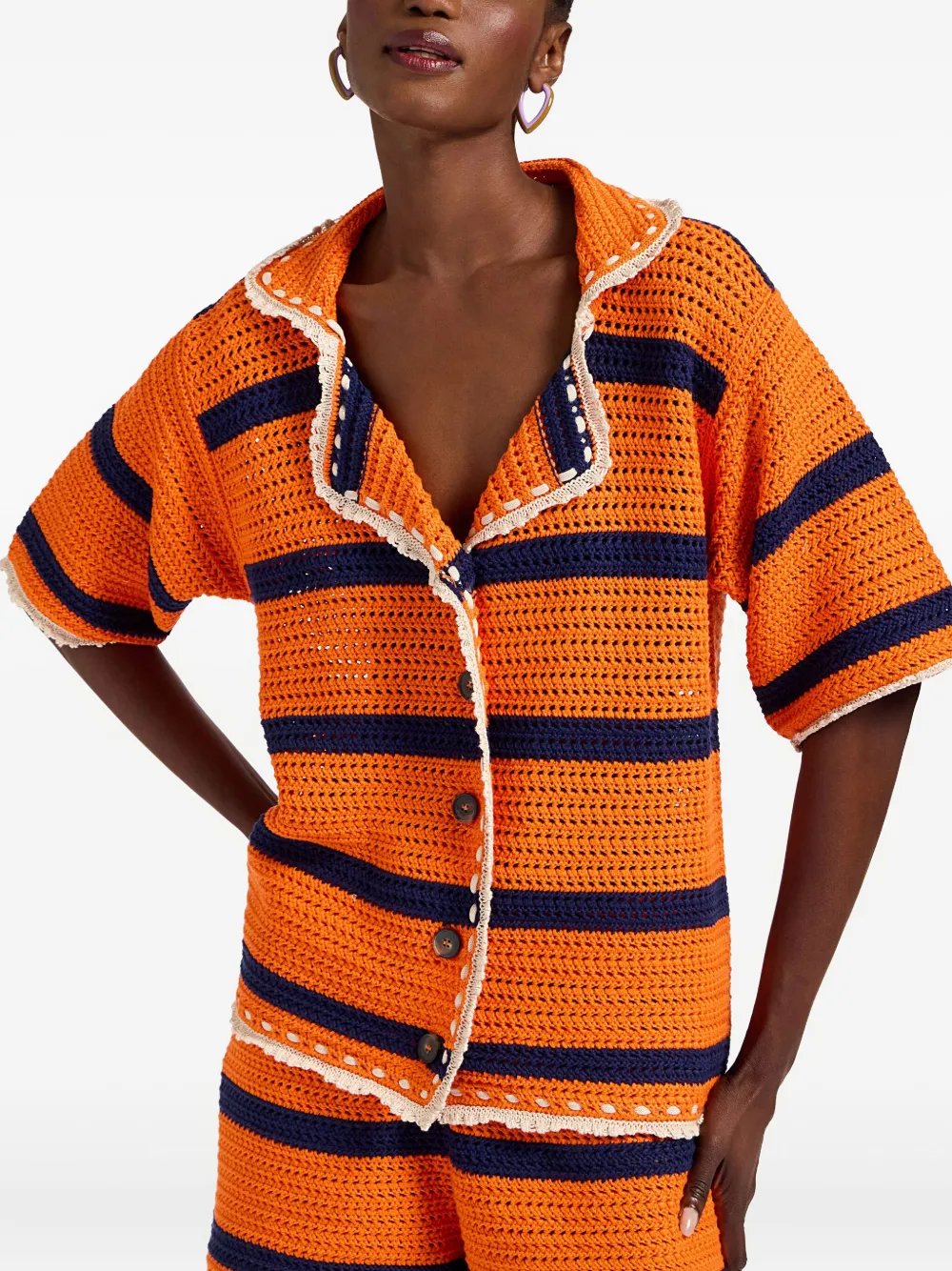 La DoubleJ Cerere gehaakte gestreepte blouse Oranje