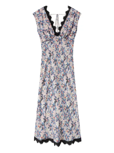 La DoubleJ vestido midi Luna con estampado floral y cuello en V