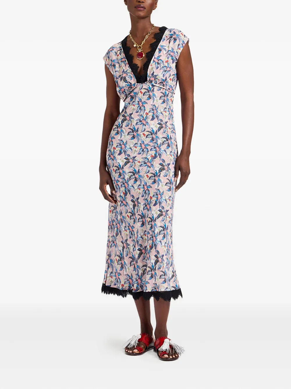 La DoubleJ robe mi-longue fleurie à col v Luna | Robes de jour | Image 2