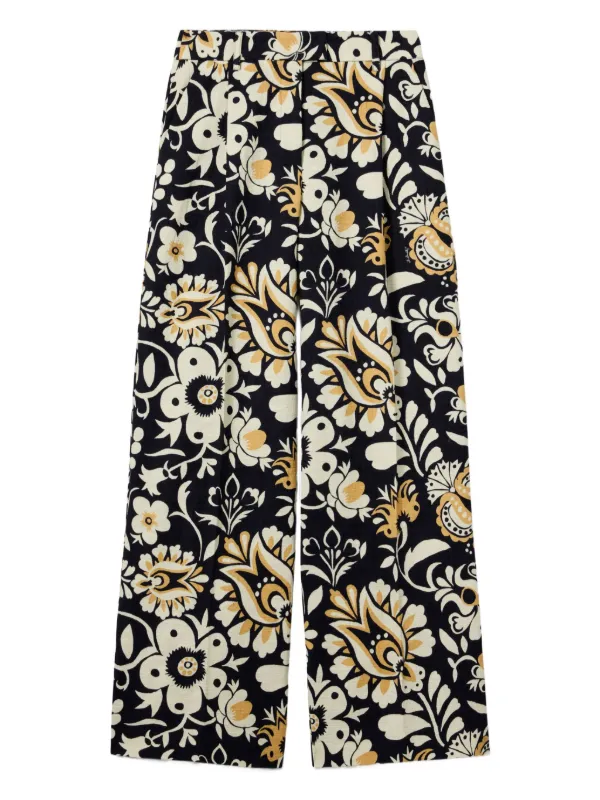 La DoubleJ Floral-print Pleated Trousers in Blue