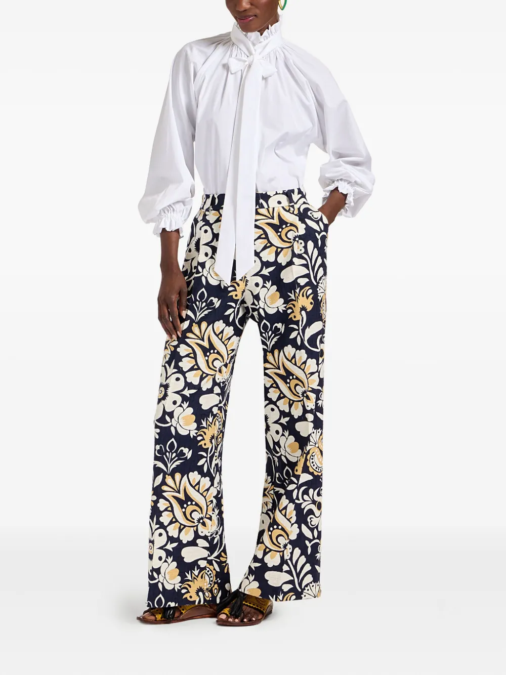 La DoubleJ Plooibroek met bloemenprint Blauw