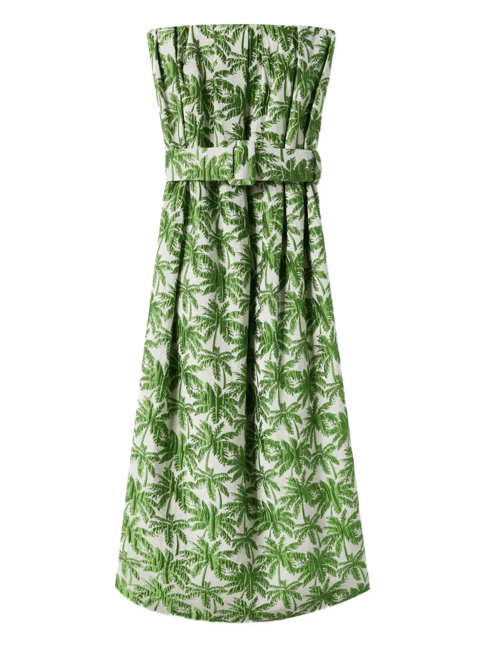 La Doublej Filter Palm-print Strapless Midi Dress