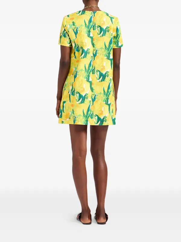 La Doublej Swing Lemon-Print Shift Mini Dress - Yellow