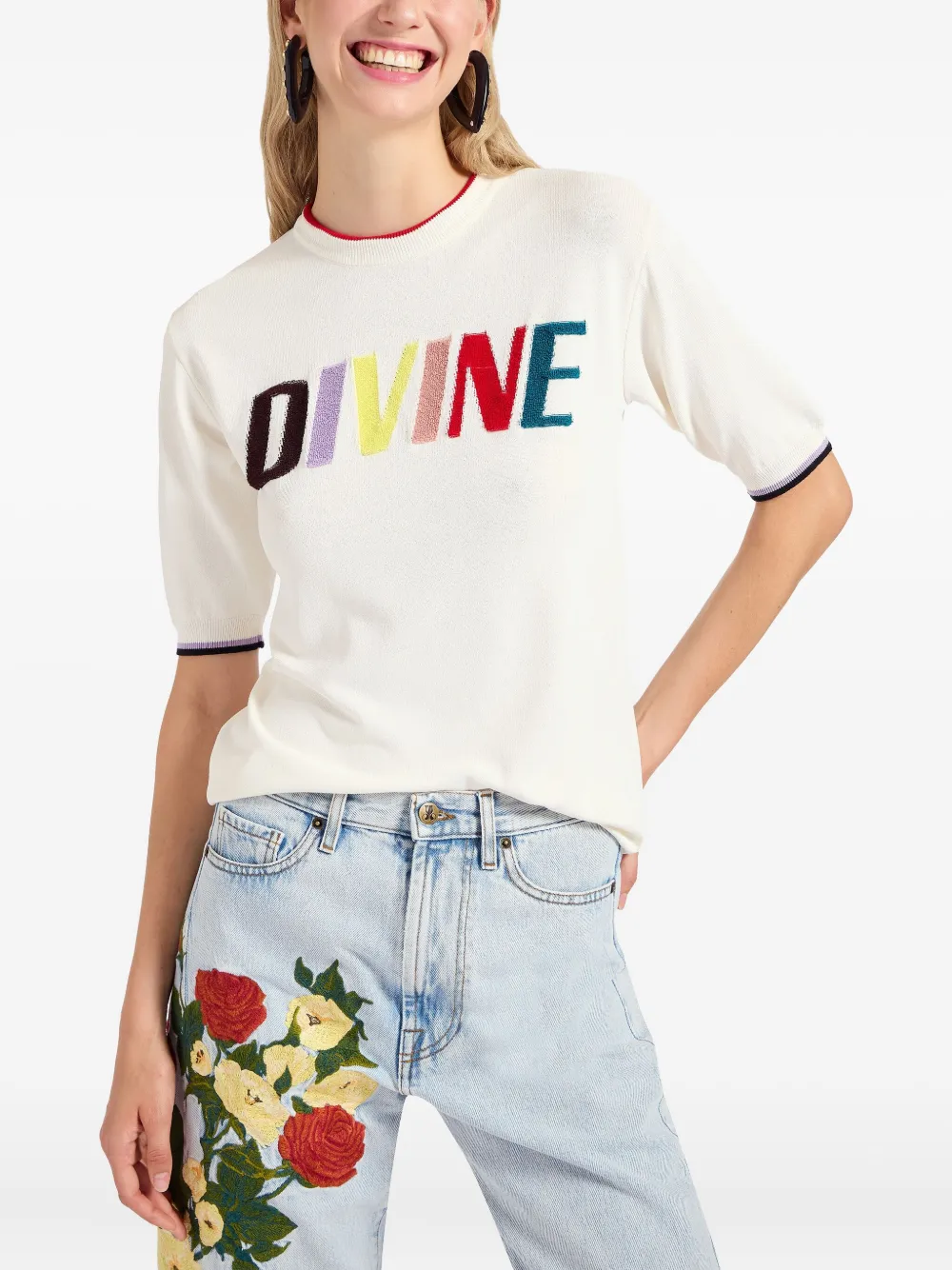 La DoubleJ Divine embroidered T-shirt Wit