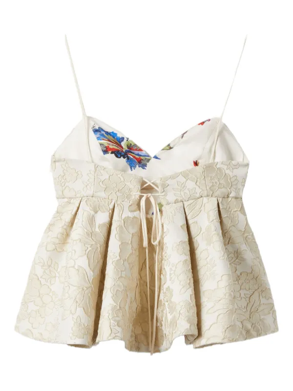 トップス sheller flower lace glitter peplum tops La DoubleJ floral-lace Peplum Top | Neutrals | FARFETCH ZA