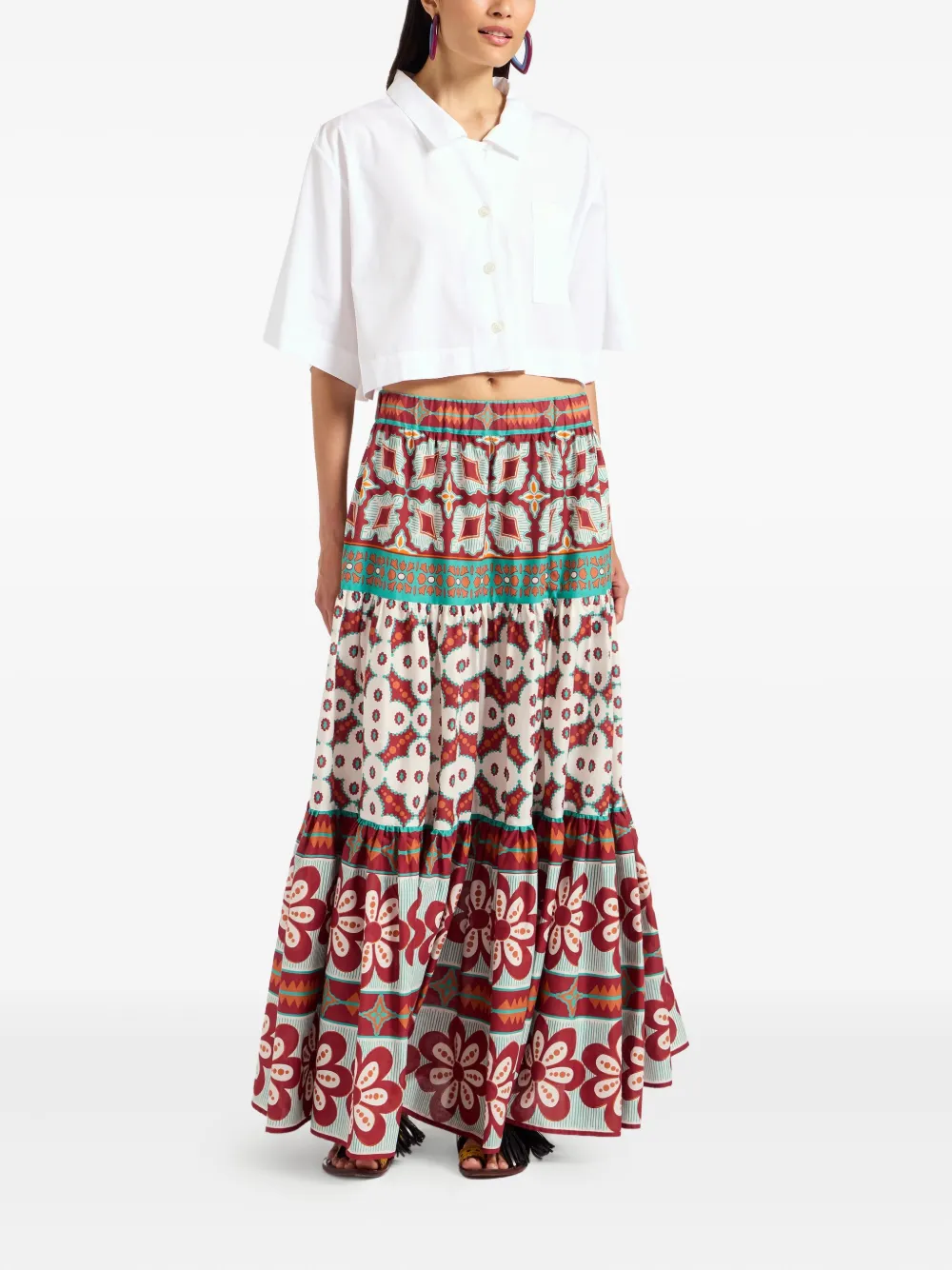 La DoubleJ Pagoda-print maxi skirt Wit