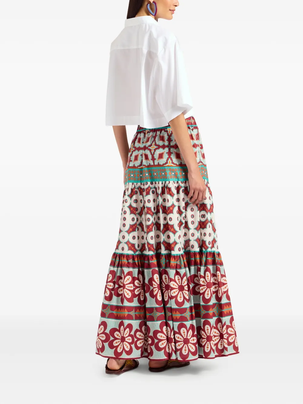 La DoubleJ Pagoda-print maxi skirt Wit
