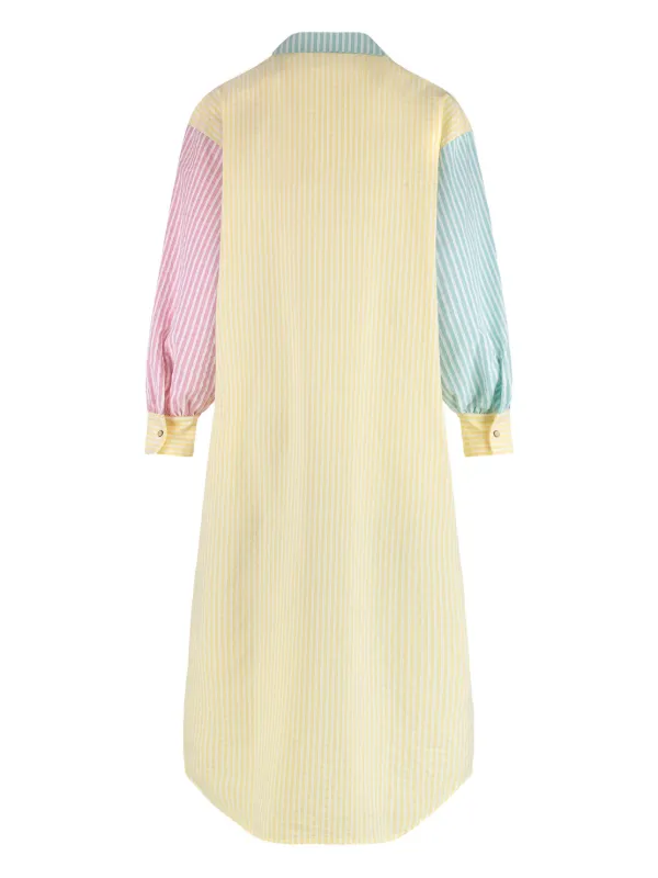 Susanna Blu Giglio Striped Embroidered Shirt Dress - Pink