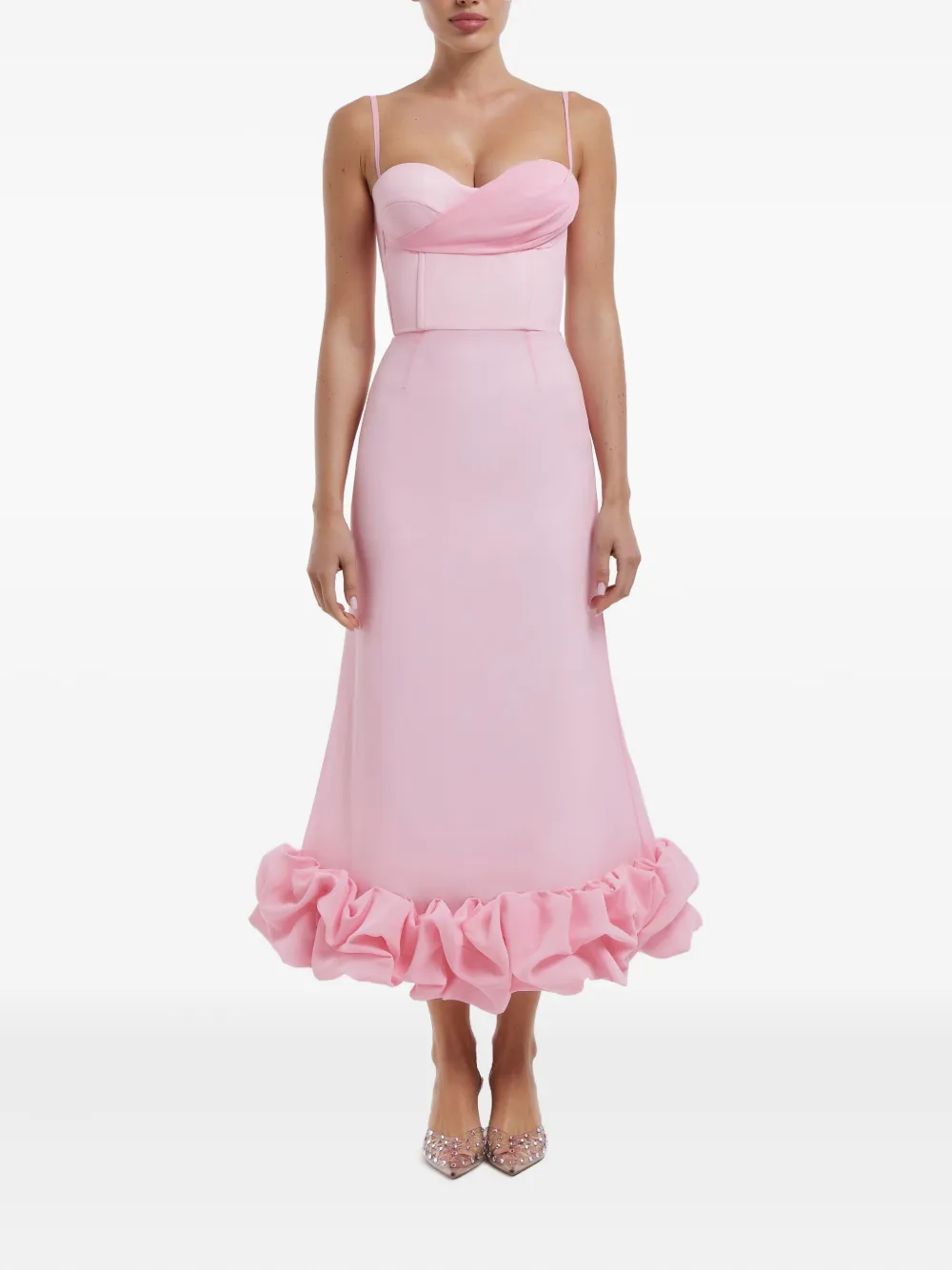 POST MERIDIEM Flared bustier jurk met gedrapeerde lijf - Roze