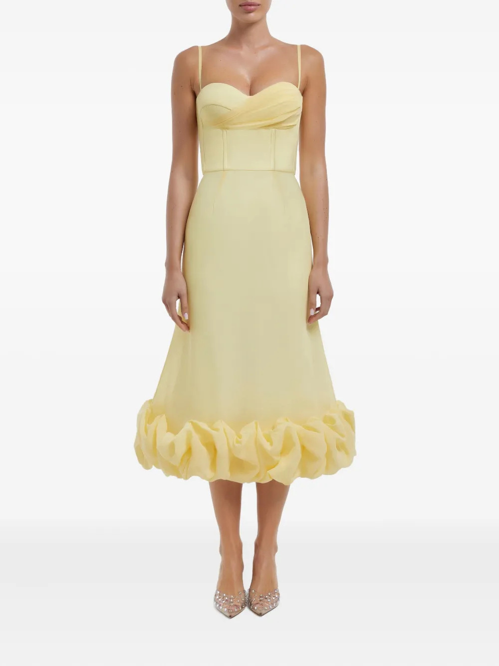 POST MERIDIEM Flared bustier jurk met gedrapeerde lijf - Geel