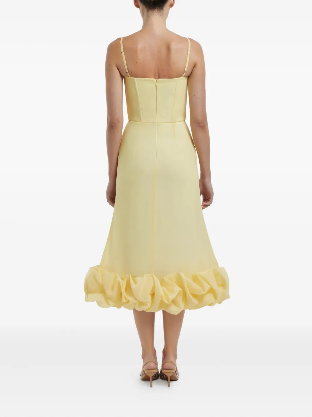 POST MERIDIEM Flared bustier jurk met gedrapeerde lijf Geel