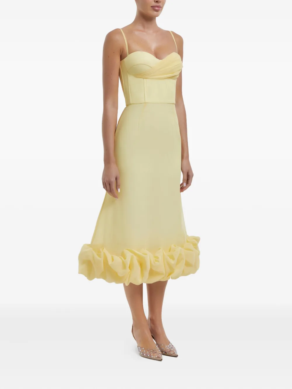 POST MERIDIEM Flared bustier jurk met gedrapeerde lijf Geel