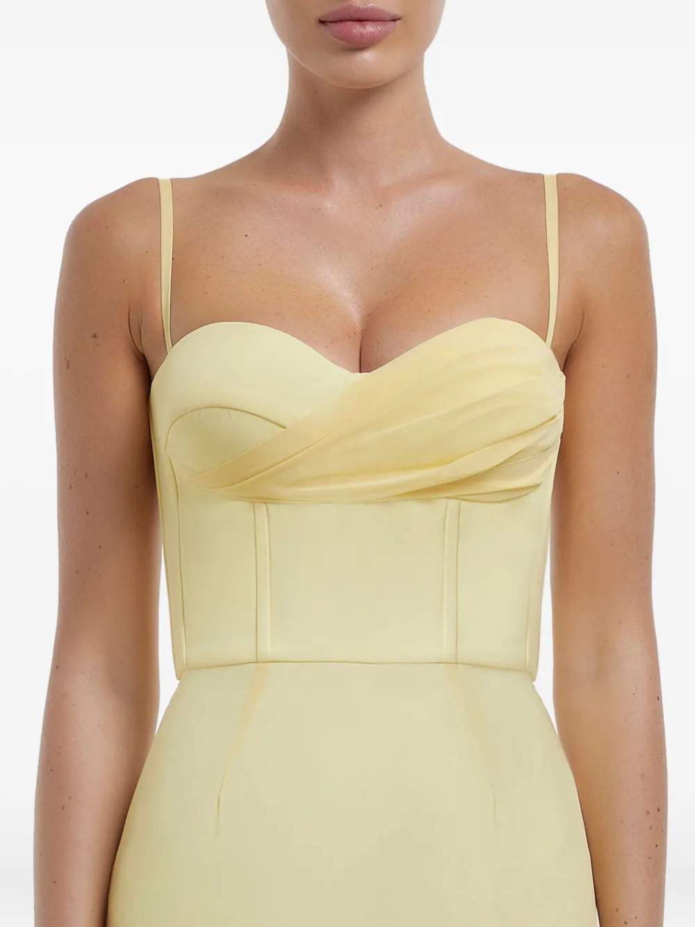 POST MERIDIEM Flared bustier jurk met gedrapeerde lijf Geel