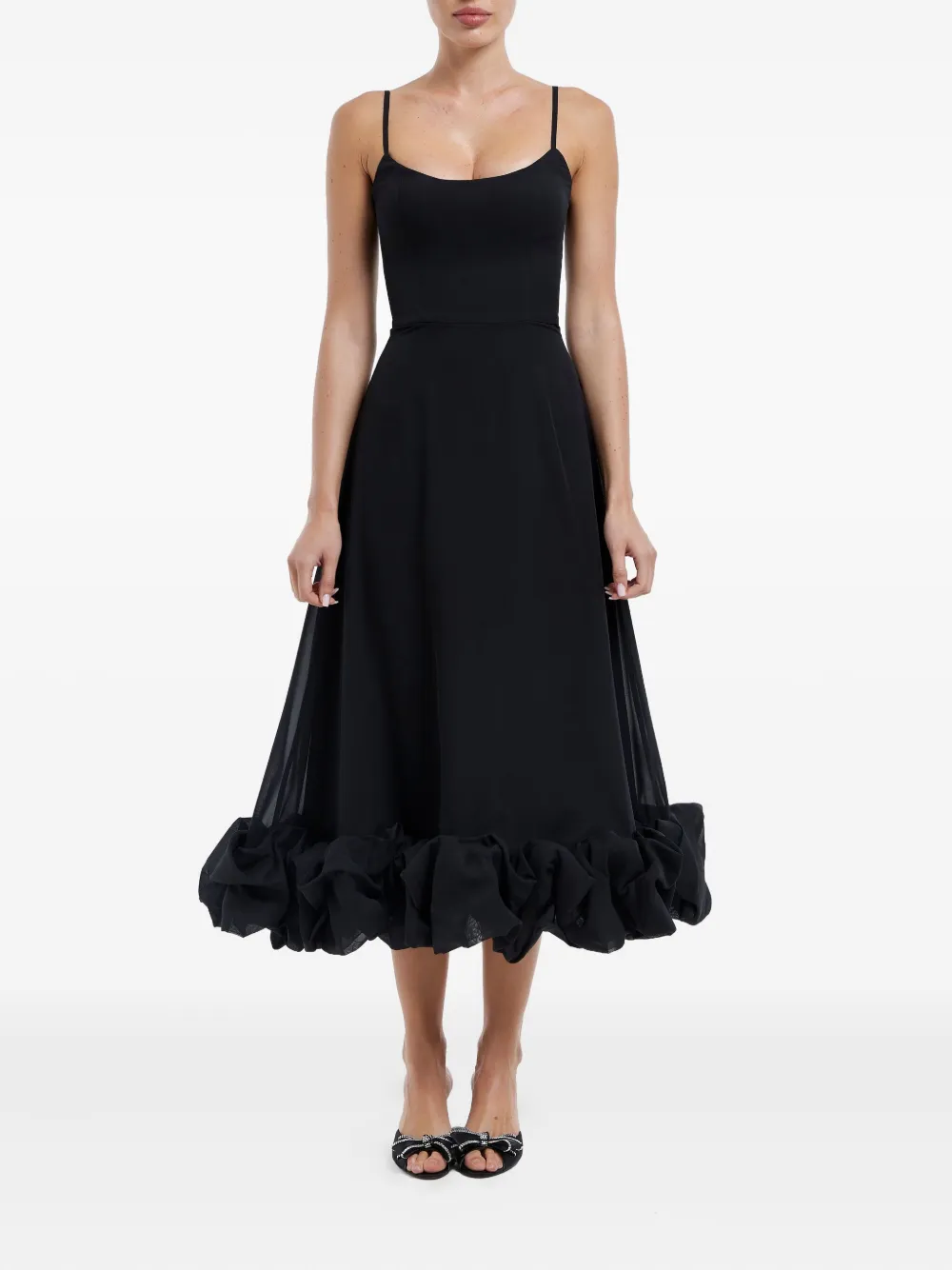 POST MERIDIEM Flared bustier midi-jurk - Zwart