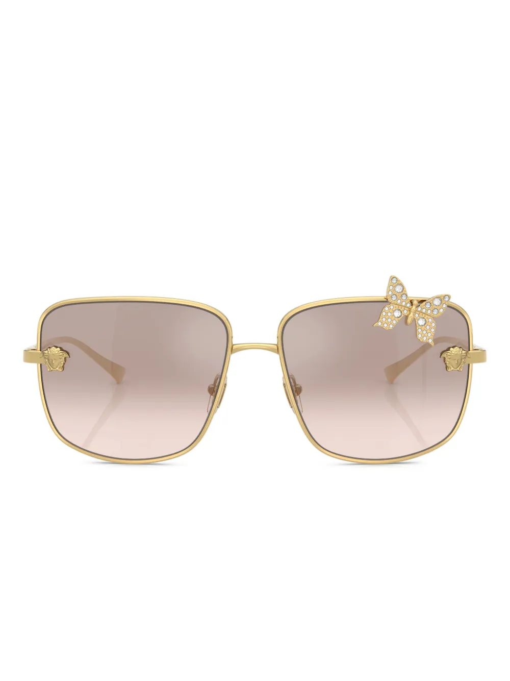 Versace Eyewear logo-print sunglasses - ゴールドトーン Versace Eyewear logo-print sunglasses - ゴールドトーン