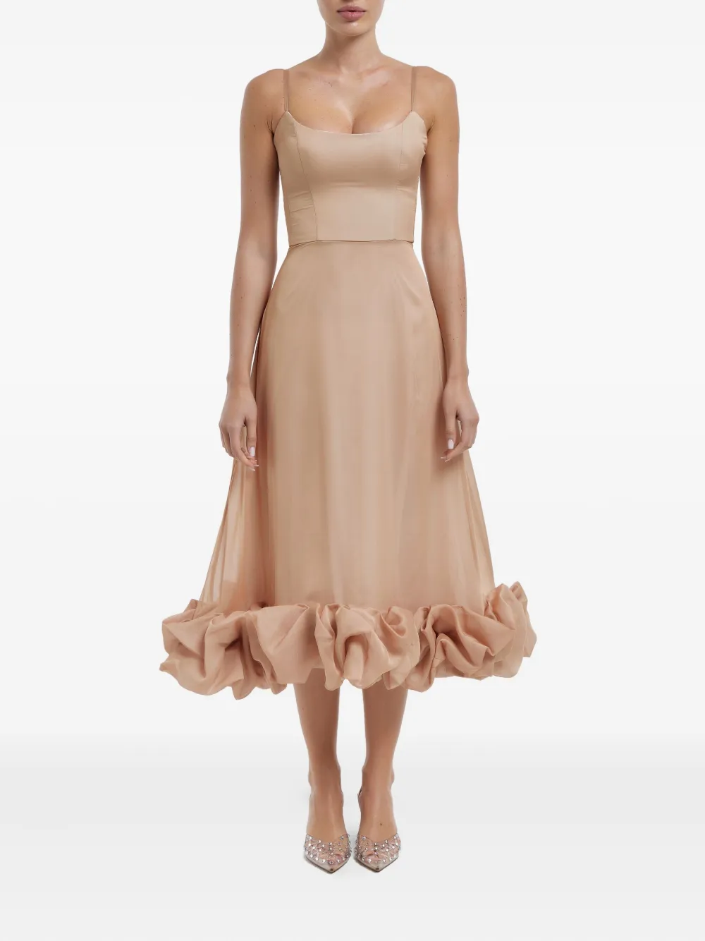 POST MERIDIEM Flared bustier midi-jurk - Goud