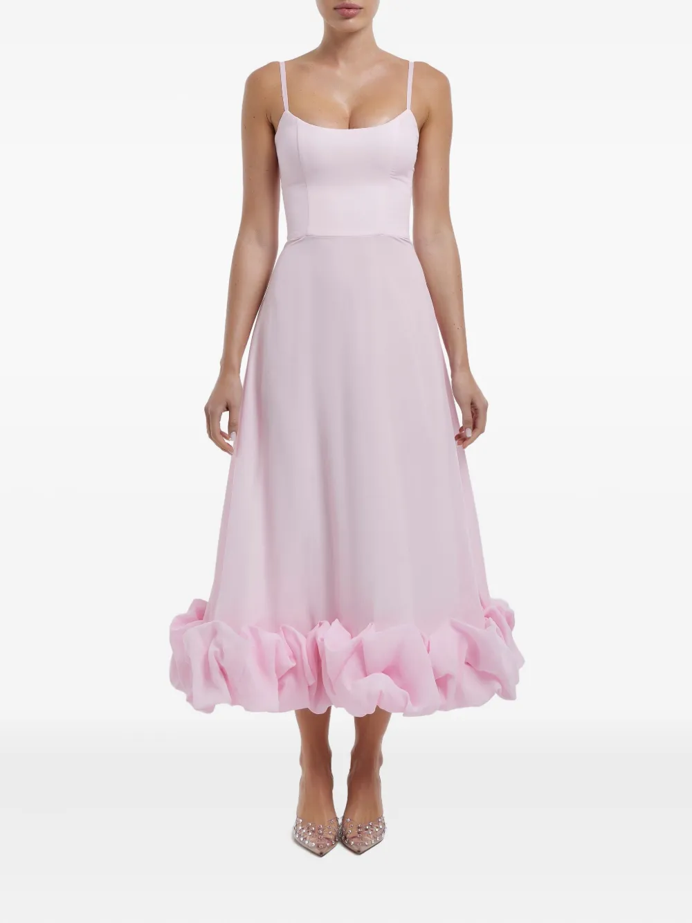 POST MERIDIEM Bustier midi-jurk met ruches - Roze