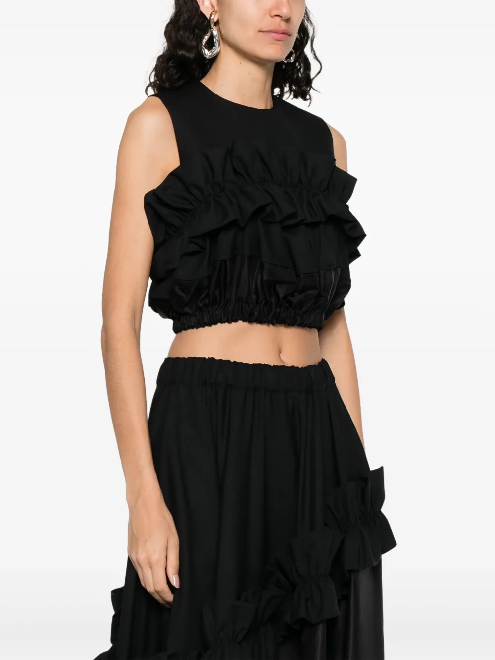 NOIR KEI NINOMIYA RUFFLE-DETAIL CROP TOP 