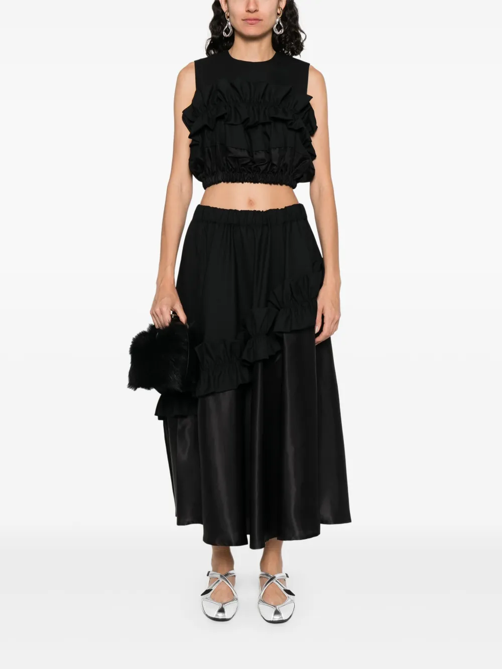NOIR KEI NINOMIYA RUFFLE-DETAIL CROP TOP 
