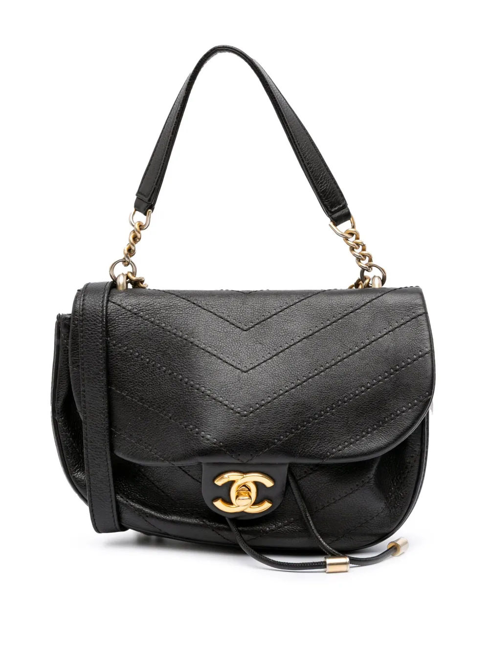 Pre-owned Chanel 2017-2018 Cc Chevron Calfskin Round Flap Satchel