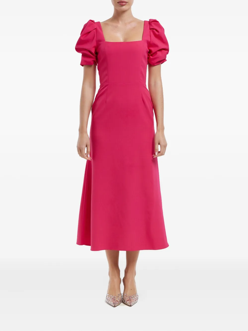 POST MERIDIEM Midi-jurk met vierkante hals en godet silhouette - Roze