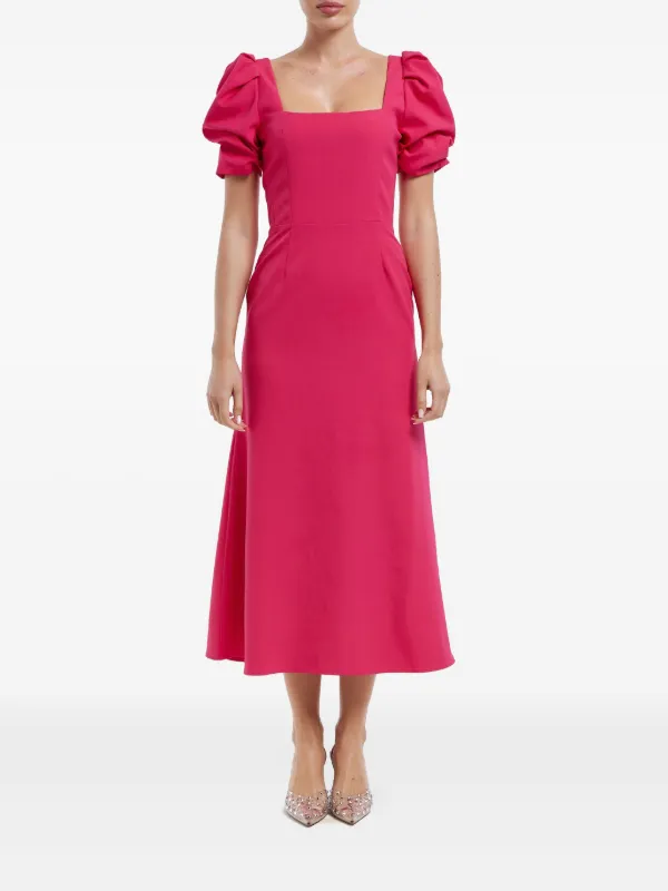 Post Meridiem Godet-silhouette Square-Neck Midi Dress - Pink