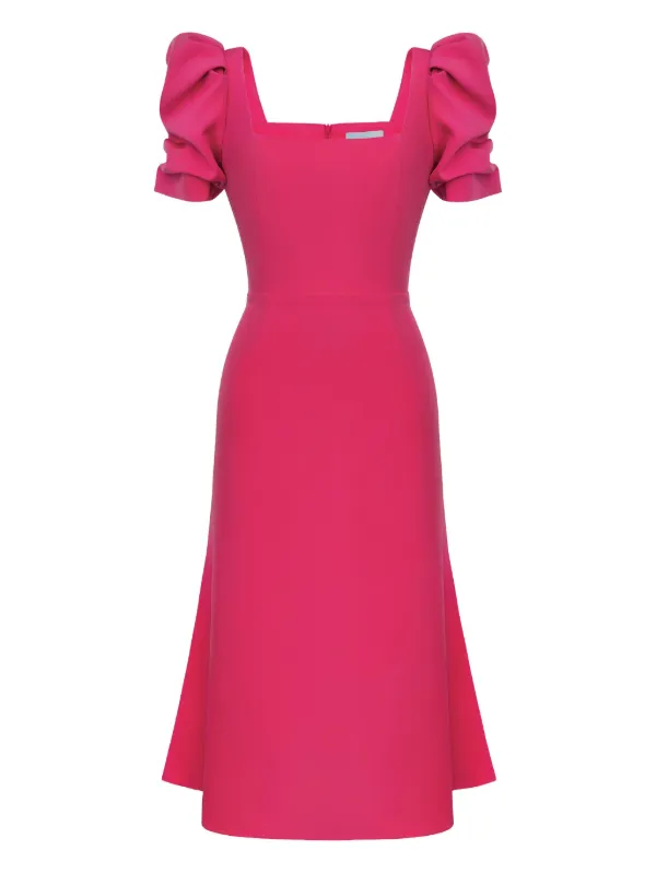 Post Meridiem Godet-silhouette Square-Neck Midi Dress - Pink