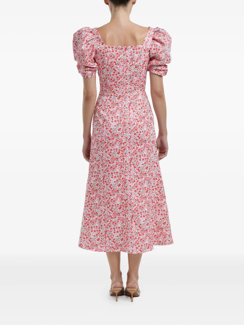Shop Post Meridiem Godet-silhouette Square-neck Midi Dress