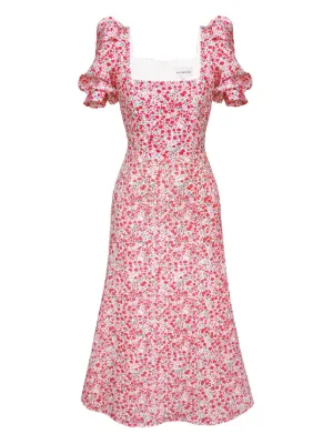 Floerns Abito Midi Floreale Donna Con Scollo Quadrato - Vestibilità Aderente, Senza Maniche, Rosa - Taglie XS-XL