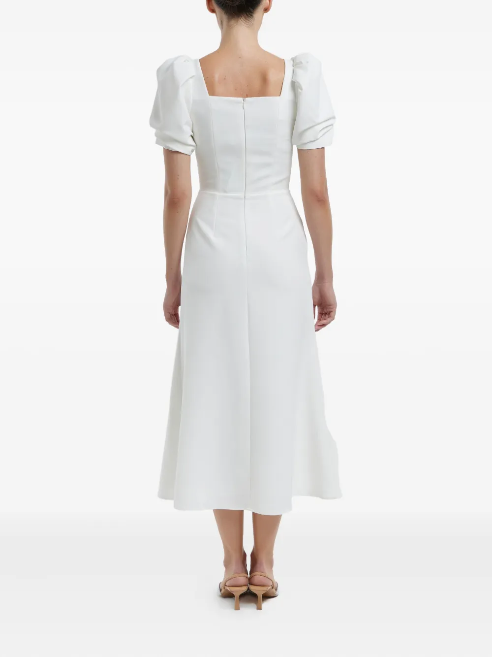 Shop Post Meridiem Godet-silhouette Square-neck Midi Dress