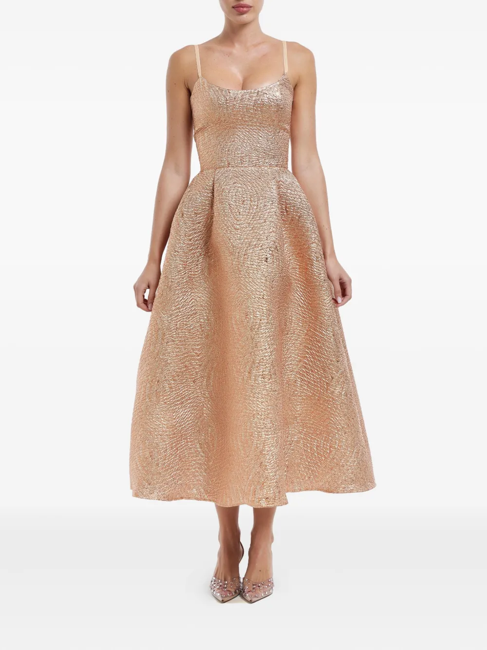POST MERIDIEM Midi-jurk met korset-bustier en jacquard - Beige