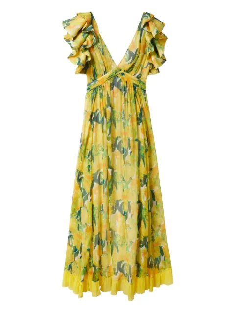 La DoubleJ ruffled V-neck floral dress