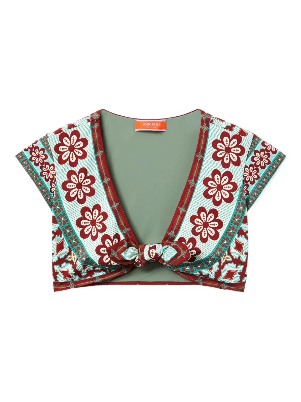 La DoubleJ Bardot floral-print tie-front top Groen