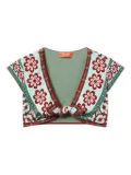 La DoubleJ Bardot floral-print tie-front top - Green