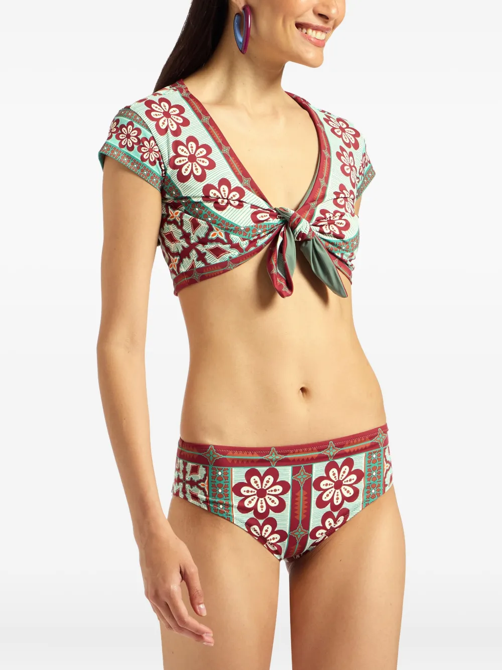 La DoubleJ Bardot floral-print tie-front top Groen