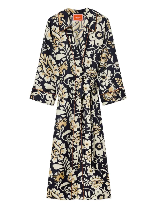 La DoubleJ Floral-print Wrap-style Midi Dress in Blue