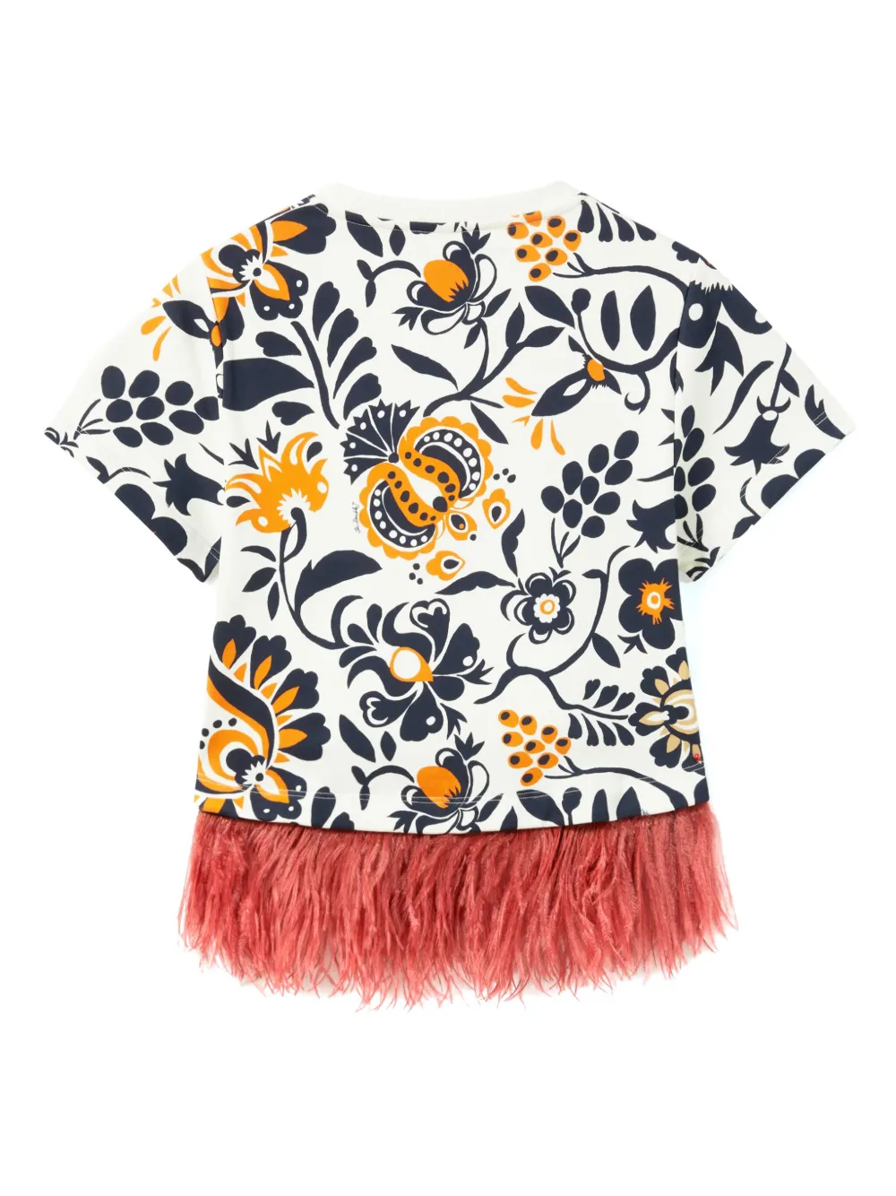 La DoubleJ La Scala T-shirt met bloemenprint en veren afwerking Wit