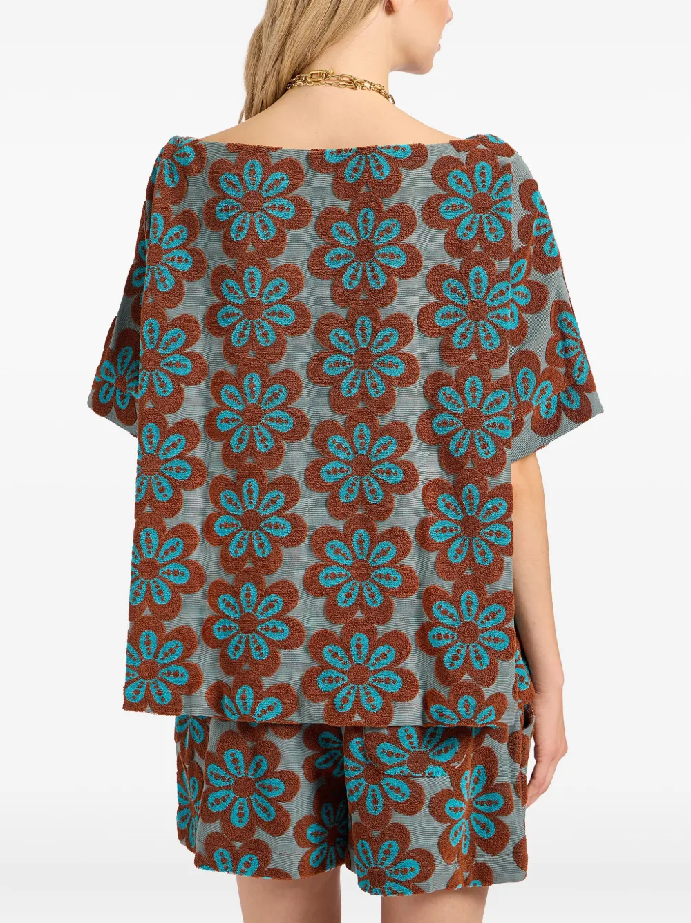 La DoubleJ Meditation flower-intarsia boat-neck T-shirt Groen