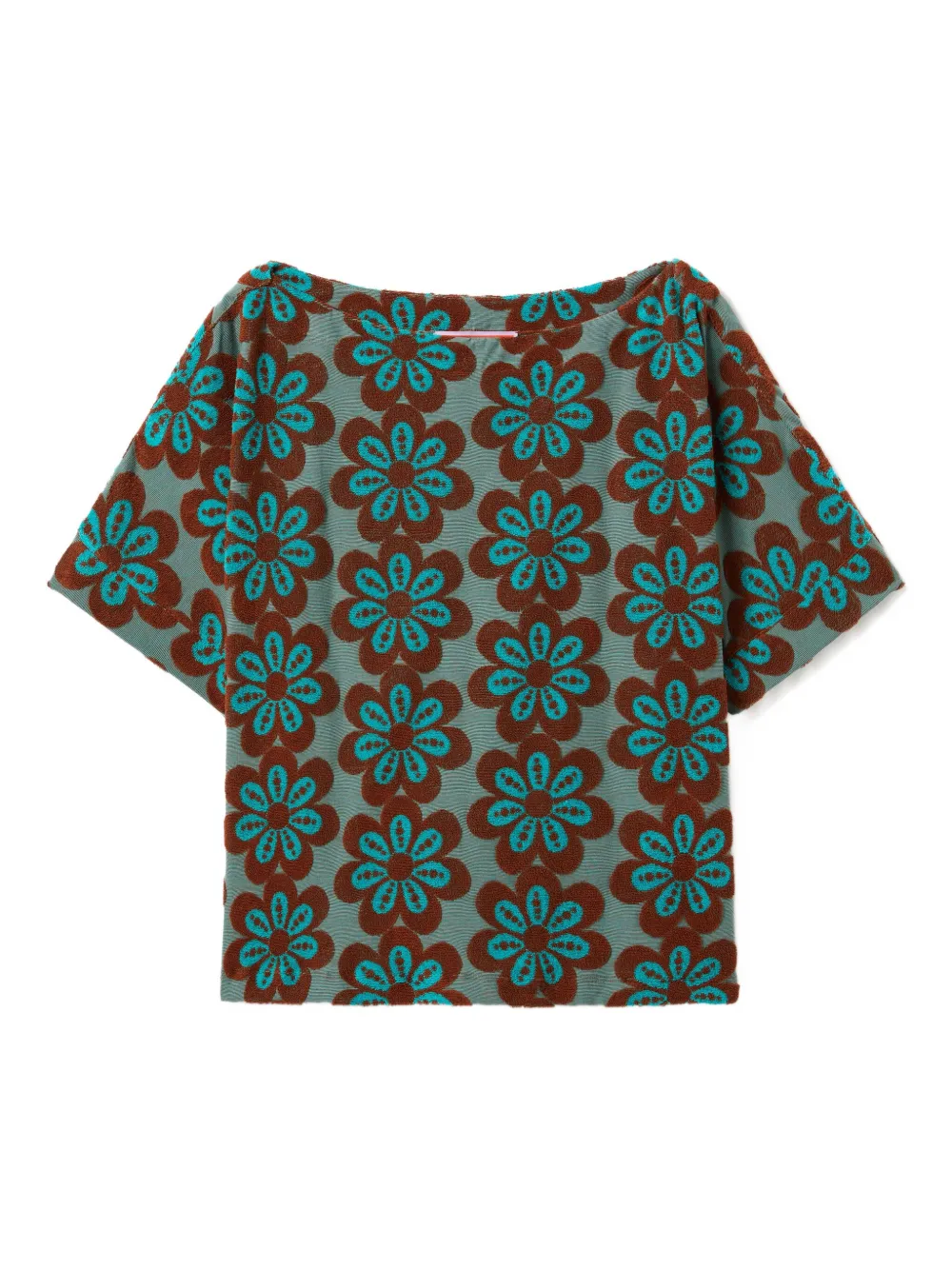 La DoubleJ Meditation flower-intarsia boat-neck T-shirt - グリーン La DoubleJ Meditation flower-intarsia boat-neck T-shirt - グリーン