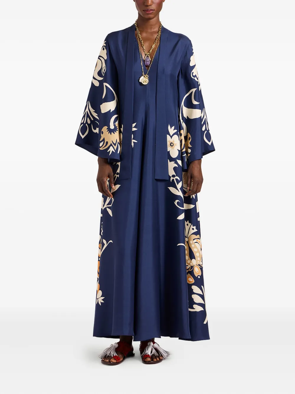 La DoubleJ floral-print bell-sleeve maxi dress Blauw