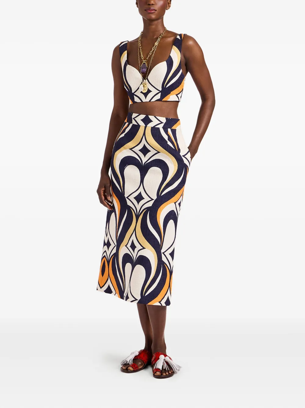 La DoubleJ Top met abstracte print en sweetheart hals Blauw