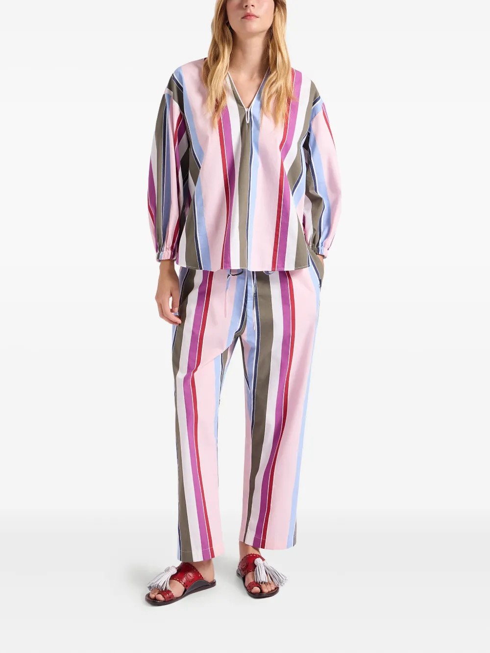 La DoubleJ Gestreepte broek met trekkoord - Roze
