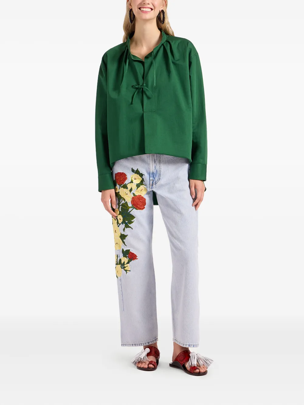 La DoubleJ The Barrel embroidered-floral jeans Blauw