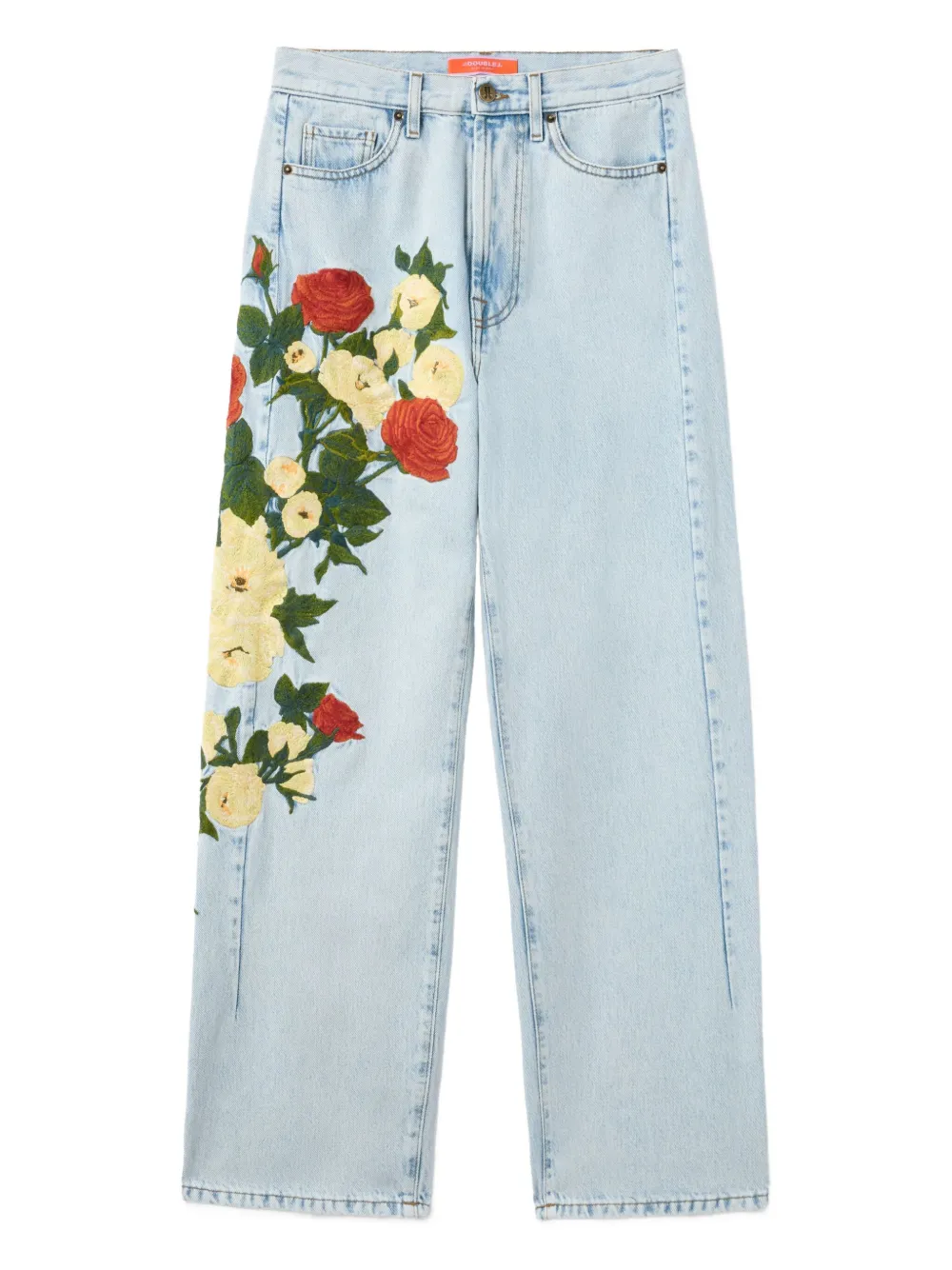 La Doublej The Barrel Embroidered-floral Jeans